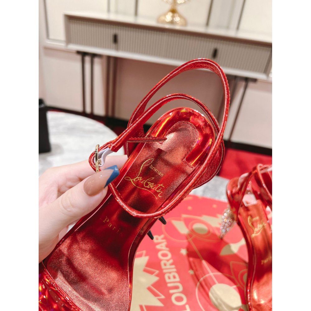 Cheap Reps Christian Louboutin Lipstrass Queen Sandals 100mm In Red Patent Leather