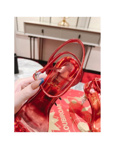 Cheap Reps Christian Louboutin Lipstrass Queen Sandals 100mm In Red Patent Leather