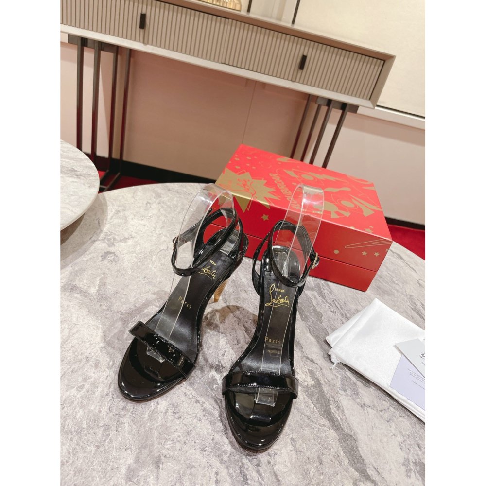 Cheap Reps Christian Louboutin Lipqueen Sandals 100mm In Black Patent Leather