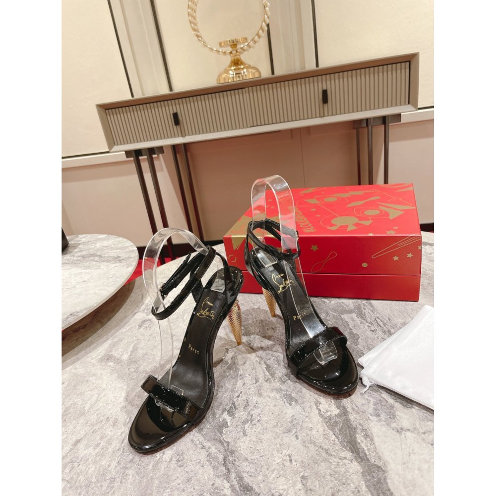 Cheap Reps Christian Louboutin Lipqueen Sandals 100mm In Black Patent Leather