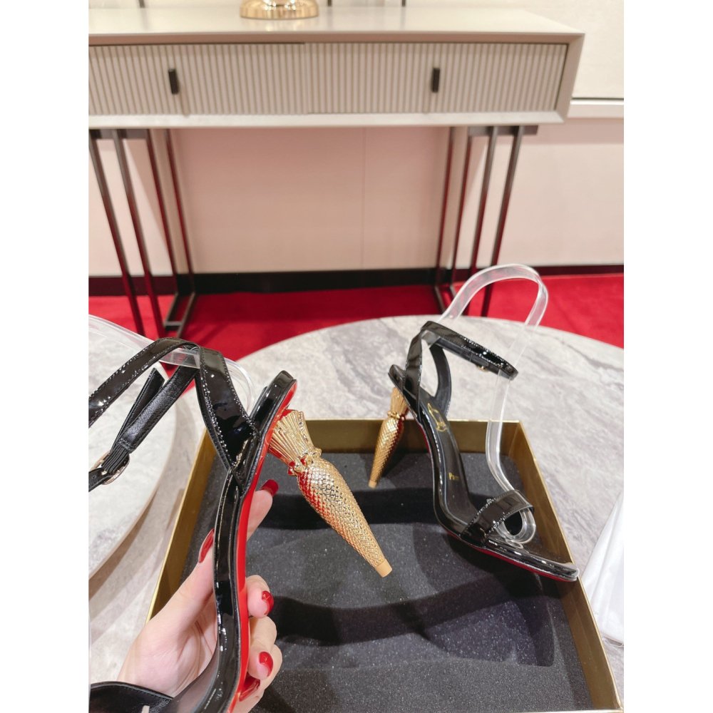 Cheap Reps Christian Louboutin Lipqueen Sandals 100mm In Black Patent Leather