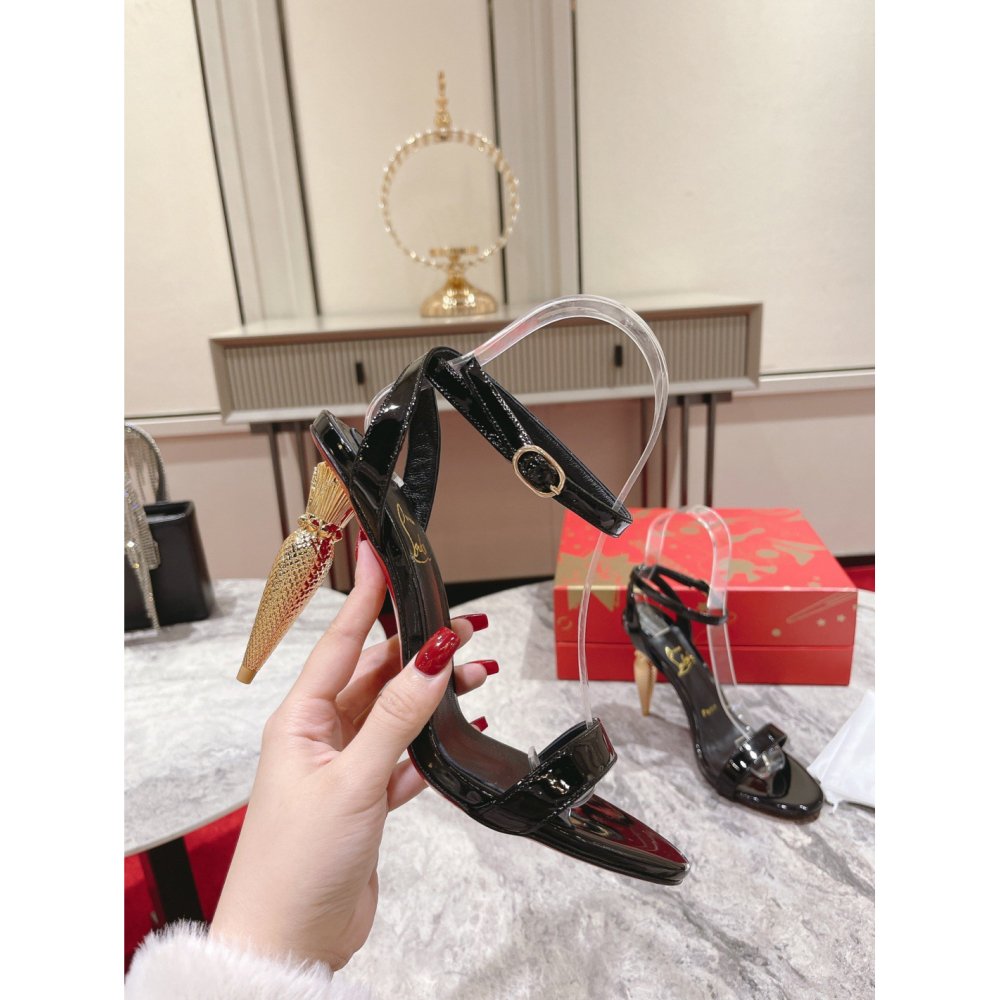 Cheap Reps Christian Louboutin Lipqueen Sandals 100mm In Black Patent Leather