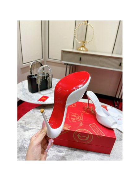 Cheap Reps Christian Louboutin Me Dolly 100mm Mules In White Patent Leather