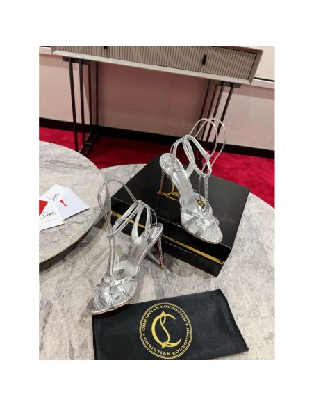 Cheap Reps Christian Louboutin Tangueva Strappy Sandals 100mm in Silver Leather