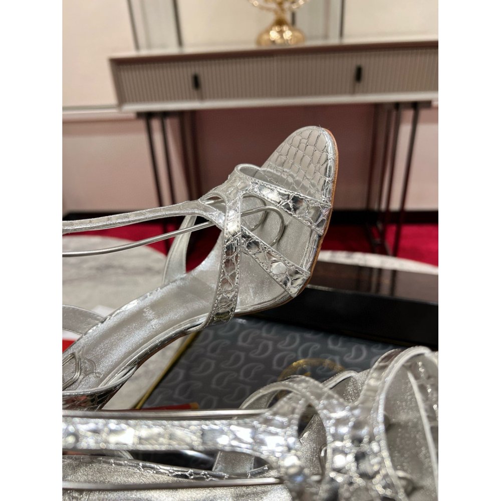 Cheap Reps Christian Louboutin Tangueva Strappy Sandals 100mm in Silver Leather