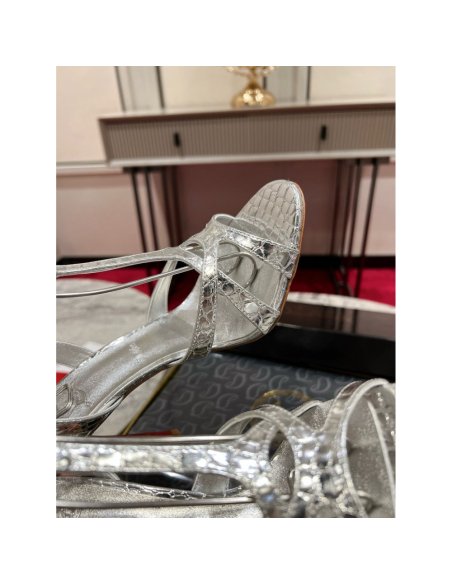 Cheap Reps Christian Louboutin Tangueva Strappy Sandals 100mm in Silver Leather