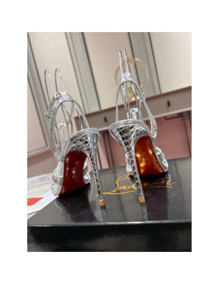 Cheap Reps Christian Louboutin Tangueva Strappy Sandals 100mm in Silver Leather