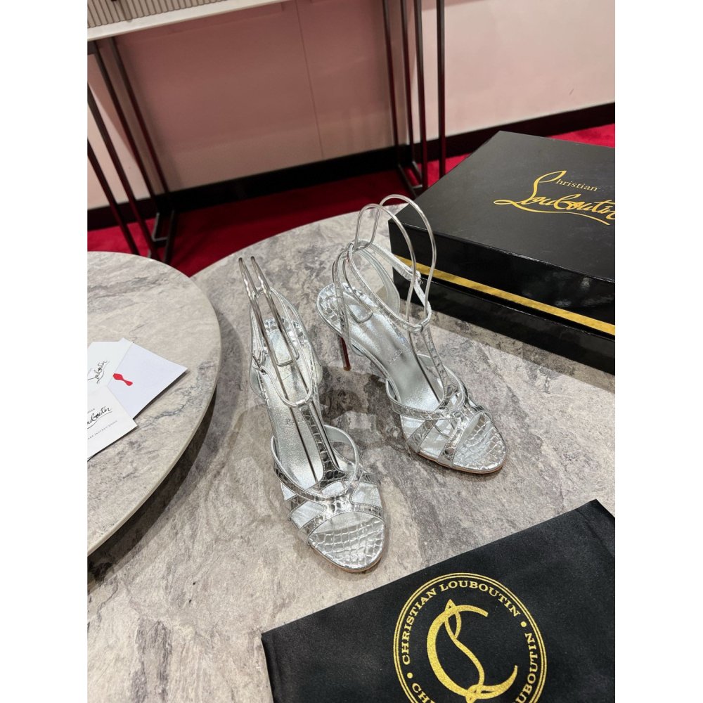 Cheap Reps Christian Louboutin Tangueva Strappy Sandals 100mm in Silver Leather