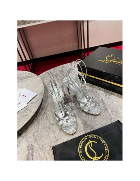 Cheap Reps Christian Louboutin Tangueva Strappy Sandals 100mm in Silver Leather