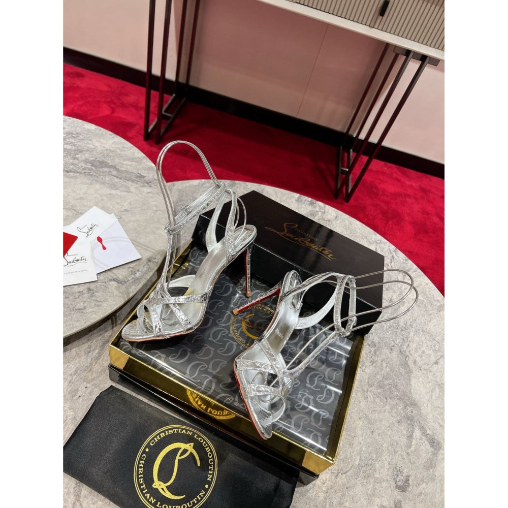 Cheap Reps Christian Louboutin Tangueva Strappy Sandals 100mm in Silver Leather