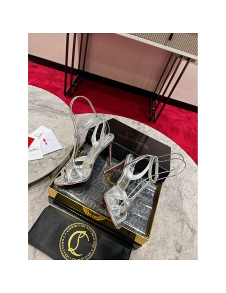 Cheap Reps Christian Louboutin Tangueva Strappy Sandals 100mm in Silver Leather