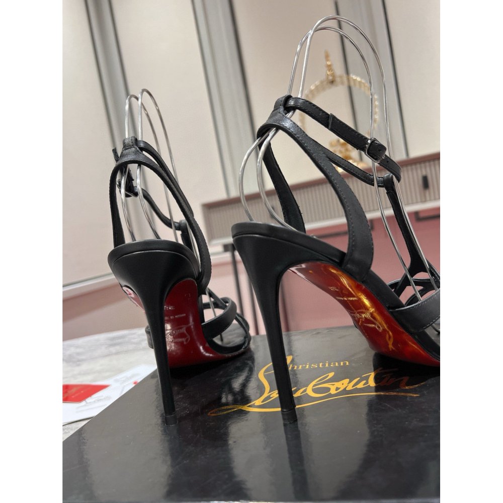 Cheap Reps Christian Louboutin Tangueva Strappy Sandals 100mm in Black Leather
