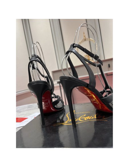 Cheap Reps Christian Louboutin Tangueva Strappy Sandals 100mm in Black Leather
