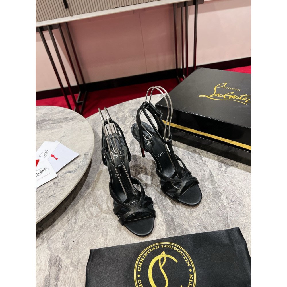 Cheap Reps Christian Louboutin Tangueva Strappy Sandals 100mm in Black Leather