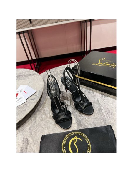 Cheap Reps Christian Louboutin Tangueva Strappy Sandals 100mm in Black Leather