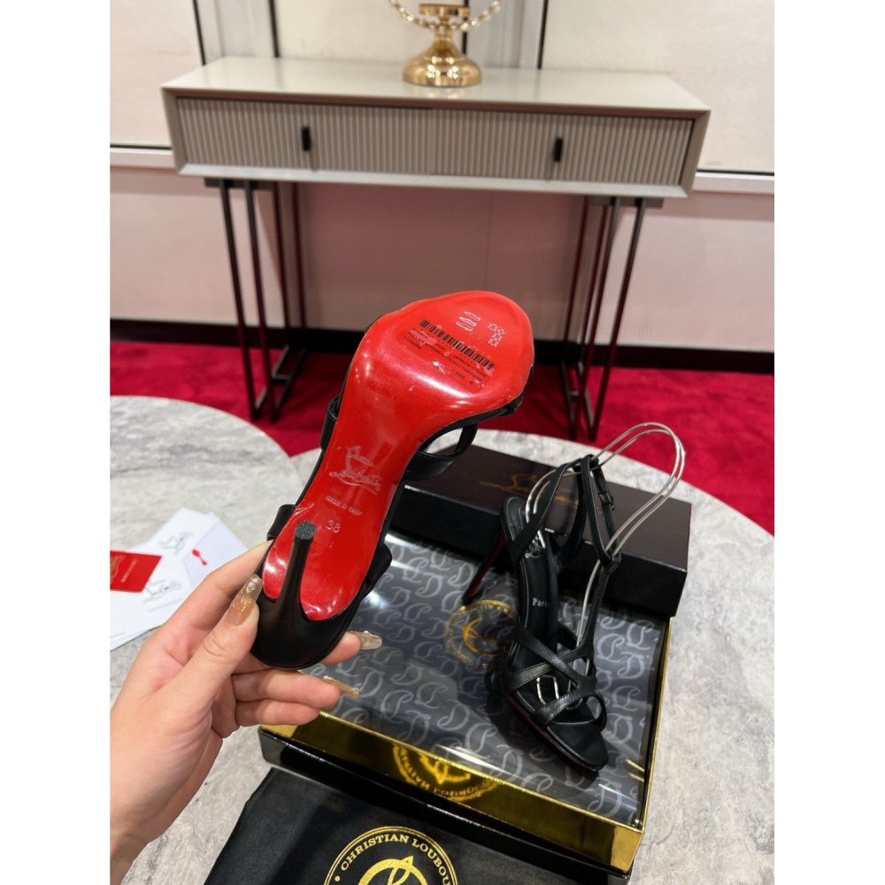 Cheap Reps Christian Louboutin Tangueva Strappy Sandals 100mm in Black Leather