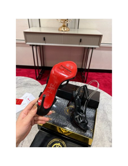 Cheap Reps Christian Louboutin Tangueva Strappy Sandals 100mm in Black Leather