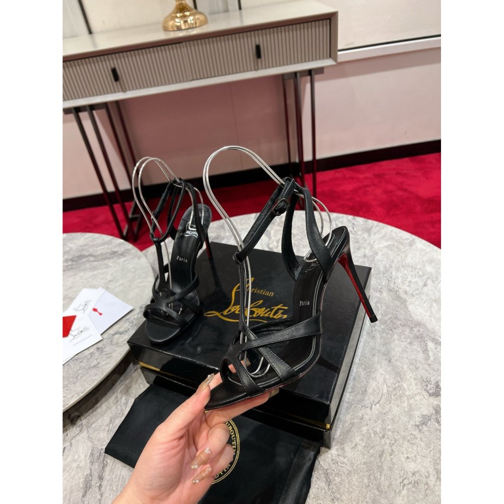Cheap Reps Christian Louboutin Tangueva Strappy Sandals 100mm in Black Leather