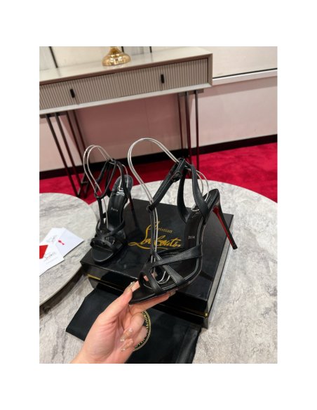 Cheap Reps Christian Louboutin Tangueva Strappy Sandals 100mm in Black Leather