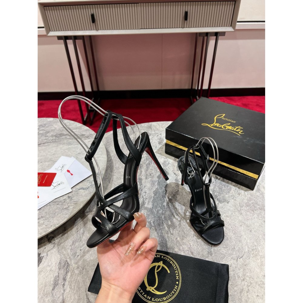 Cheap Reps Christian Louboutin Tangueva Strappy Sandals 100mm in Black Leather