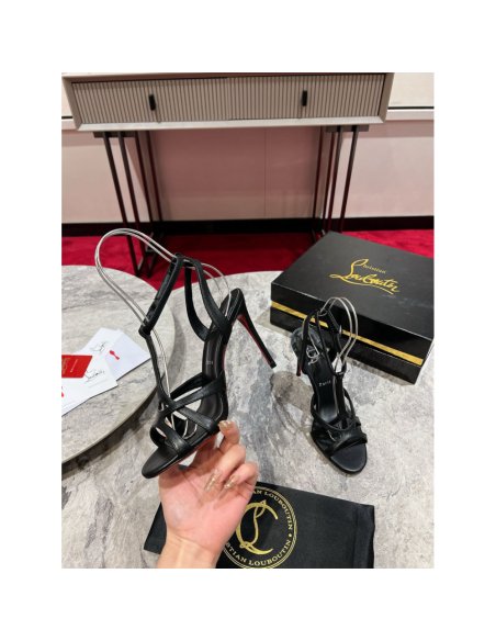 Cheap Reps Christian Louboutin Tangueva Strappy Sandals 100mm in Black Leather