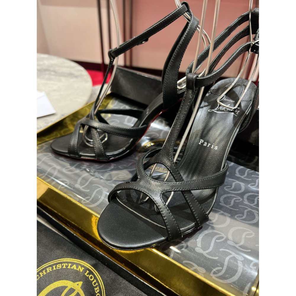 Cheap Reps Christian Louboutin Tangueva Strappy Sandals 100mm in Black Leather