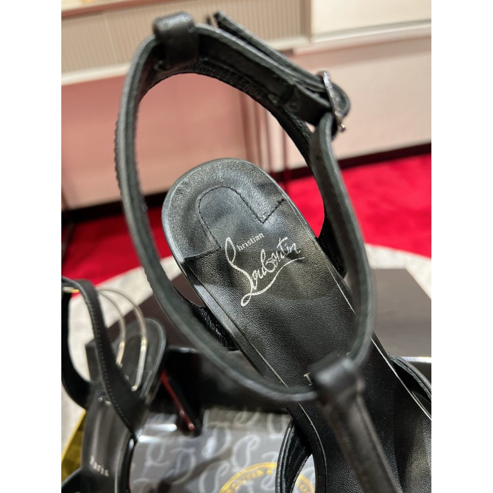 Cheap Reps Christian Louboutin Tangueva Strappy Sandals 100mm in Black Leather