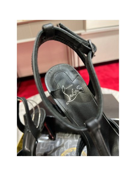 Cheap Reps Christian Louboutin Tangueva Strappy Sandals 100mm in Black Leather