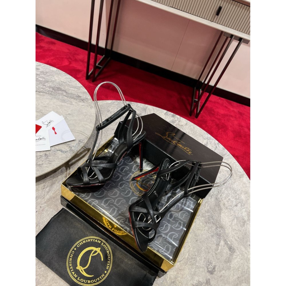 Cheap Reps Christian Louboutin Tangueva Strappy Sandals 100mm in Black Leather