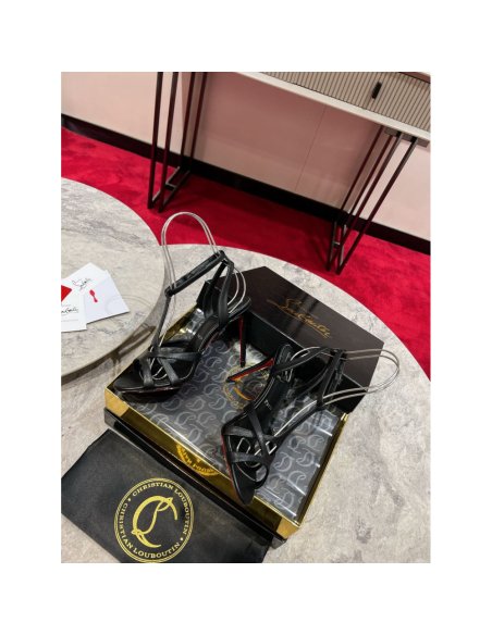 Cheap Reps Christian Louboutin Tangueva Strappy Sandals 100mm in Black Leather