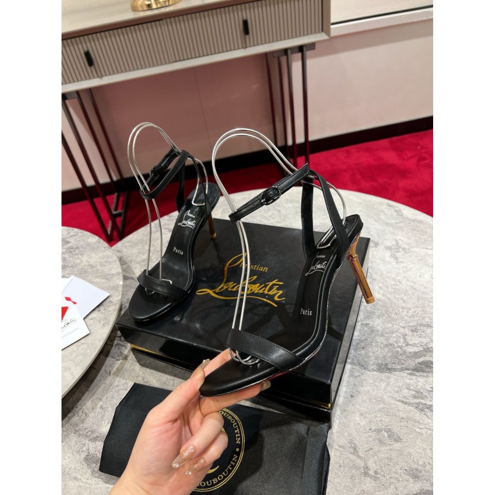 Cheap Reps Christian Louboutin Mascasandal 85mm Sandals in Black Leather