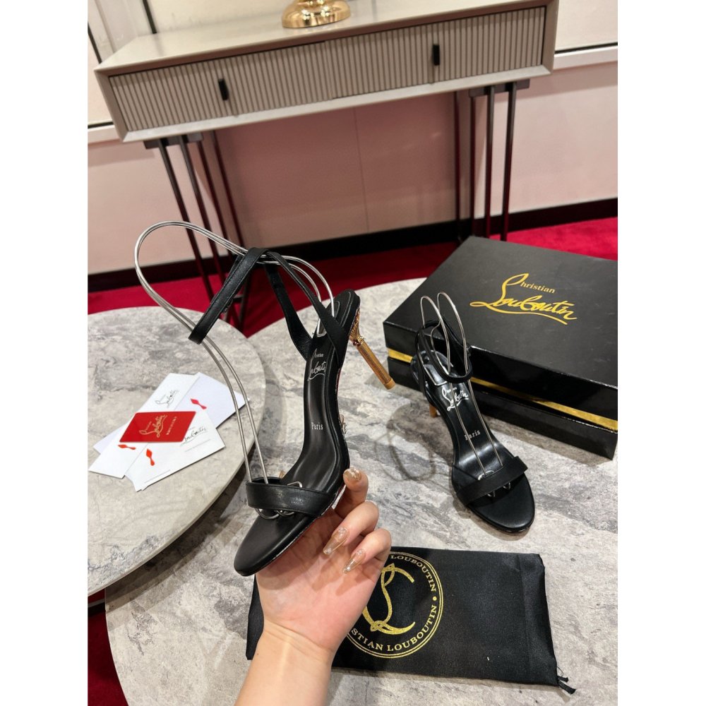 Cheap Reps Christian Louboutin Mascasandal 85mm Sandals in Black Leather