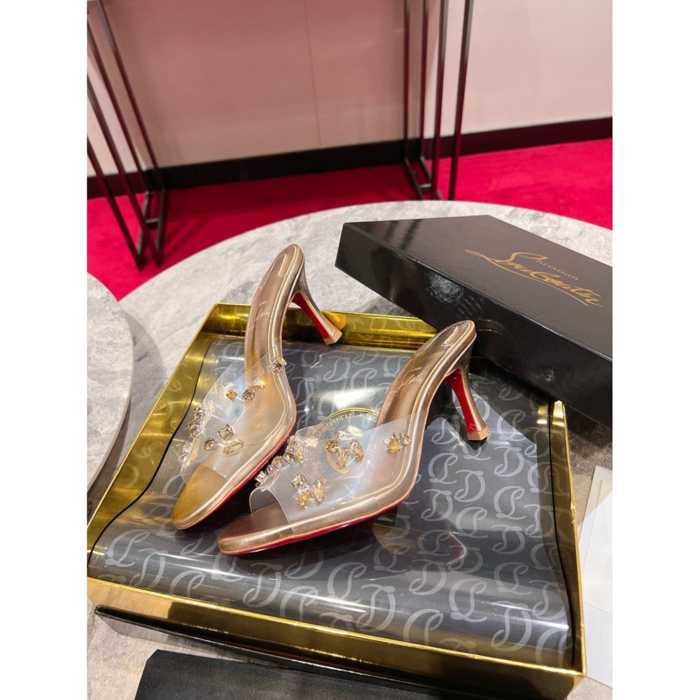 Cheap Reps Christian Louboutin Degraqueenie 85mm Mules in Gold Leather with Crystals