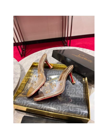 Cheap Reps Christian Louboutin Degraqueenie 85mm Mules in Gold Leather with Crystals