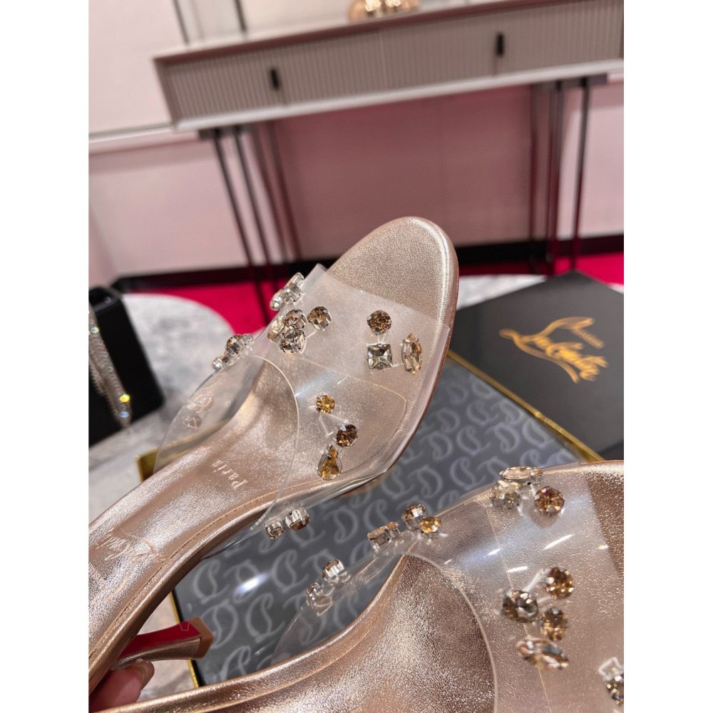 Cheap Reps Christian Louboutin Degraqueenie 85mm Mules in Gold Leather with Crystals