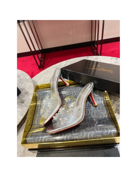 Cheap Reps Christian Louboutin Degraqueenie 85mm Mules in Silver Leather with Crystals
