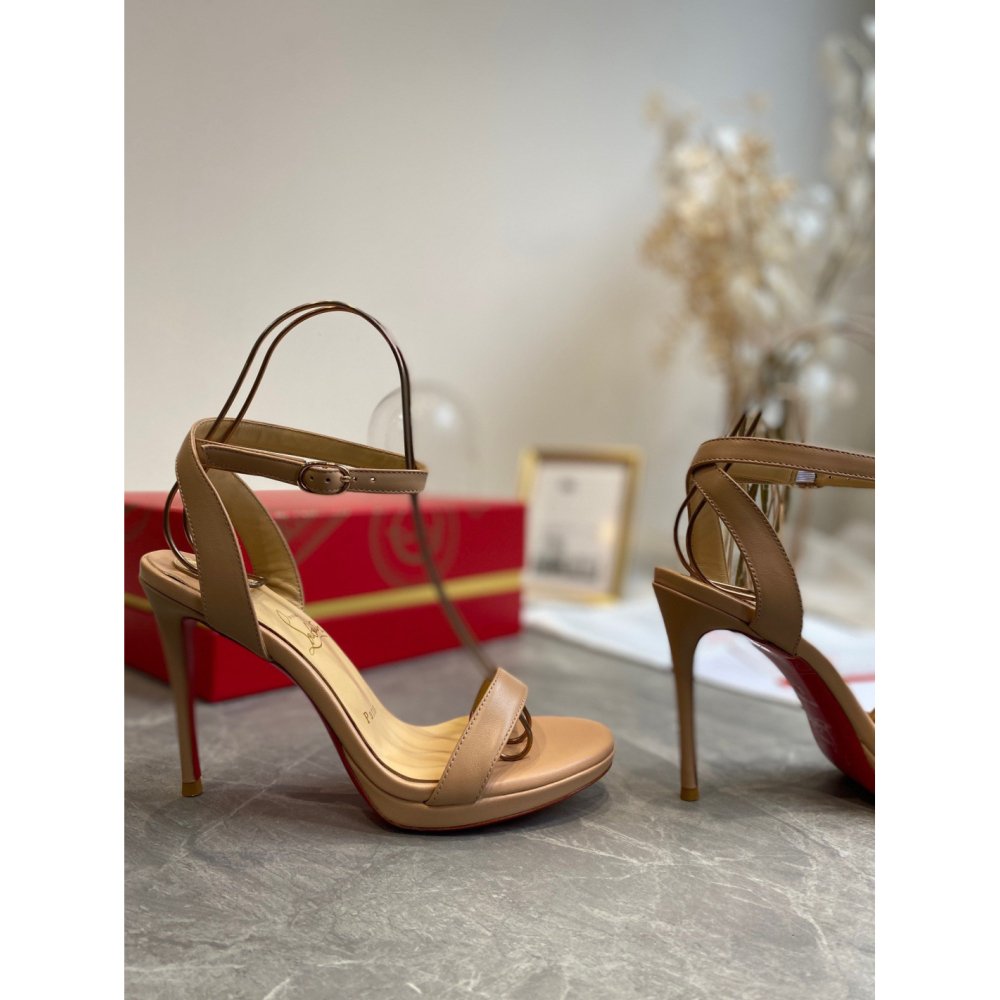Cheap Reps Christian Louboutin Loubi Queen 100mm Sandals In Nude Lambskin