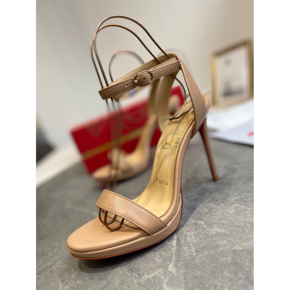 Cheap Reps Christian Louboutin Loubi Queen 100mm Sandals In Nude Lambskin