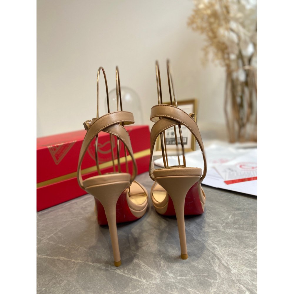 Cheap Reps Christian Louboutin Loubi Queen 100mm Sandals In Nude Lambskin