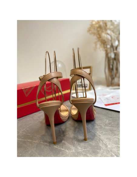 Cheap Reps Christian Louboutin Loubi Queen 100mm Sandals In Nude Lambskin