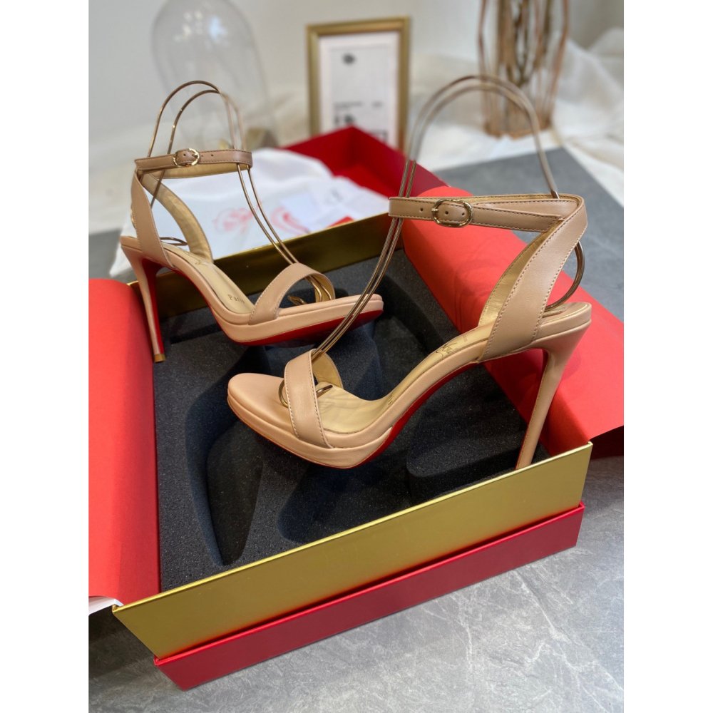 Cheap Reps Christian Louboutin Loubi Queen 100mm Sandals In Nude Lambskin