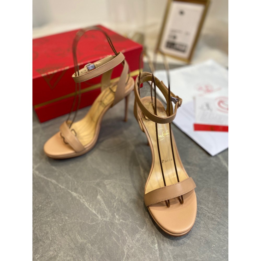 Cheap Reps Christian Louboutin Loubi Queen 100mm Sandals In Nude Lambskin