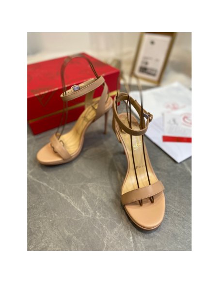 Cheap Reps Christian Louboutin Loubi Queen 100mm Sandals In Nude Lambskin