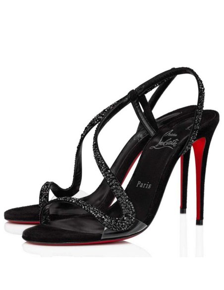 Cheap Reps Christian Louboutin Rosalie Strass Sandals 100mm in Black Leather