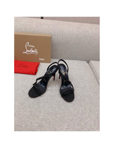 Cheap Reps Christian Louboutin Rosalie Strass Sandals 100mm in Black Leather