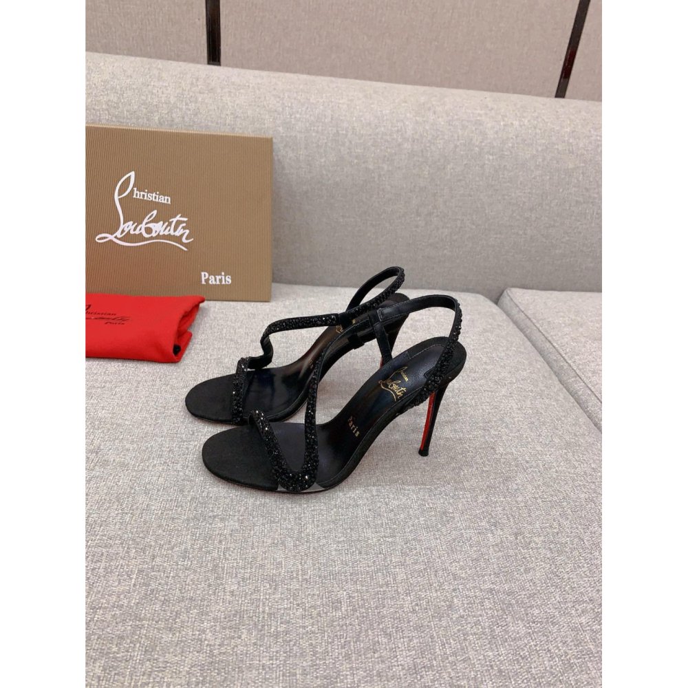 Cheap Reps Christian Louboutin Rosalie Strass Sandals 100mm in Black Leather