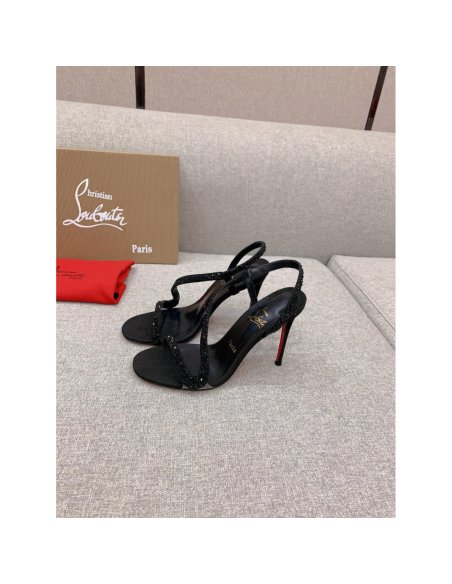 Cheap Reps Christian Louboutin Rosalie Strass Sandals 100mm in Black Leather