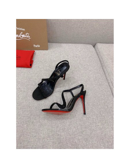 Cheap Reps Christian Louboutin Rosalie Strass Sandals 100mm in Black Leather