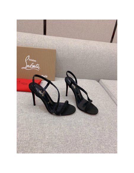 Cheap Reps Christian Louboutin Rosalie Strass Sandals 100mm in Black Leather
