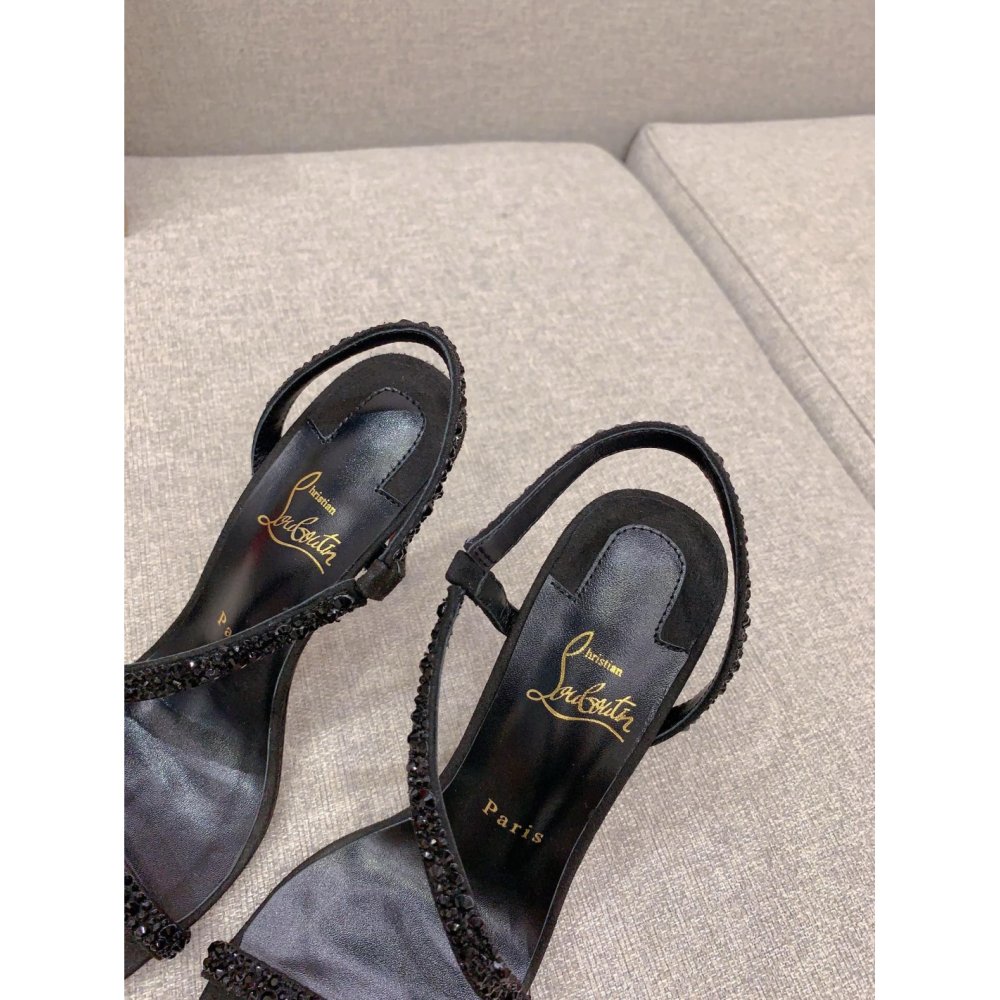Cheap Reps Christian Louboutin Rosalie Strass Sandals 100mm in Black Leather